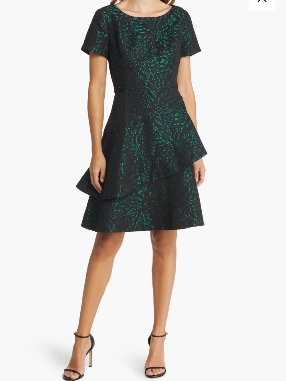 Shani Tiered Jacquard Dress Black And Emerald Green Shift